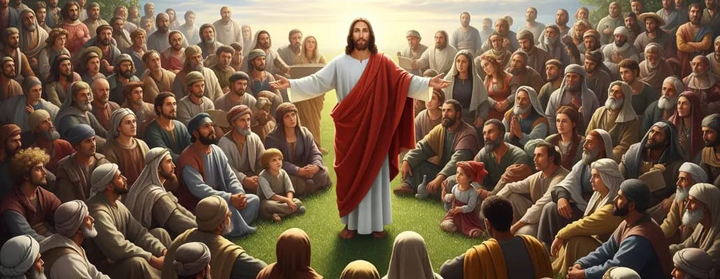 A Oração que Jesus nos ensinou - uma multidão de pessoas atentas nas Palavras de Vida de JESUS vindo diretamente do PAI.