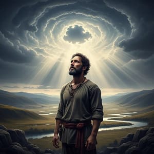 Homem olhando para o céu com Gratidão a Deus por tudo.